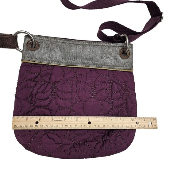 Fossil Canvas & Quilted Crossbody Bag Adjustable Strap Multi-Pocket Purple Gray - Picture 11 of 12